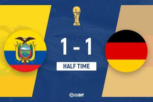 半场-德国暂1-1厄瓜多尔 萨内闪击安古洛扳平 女主裁判罚引争议
